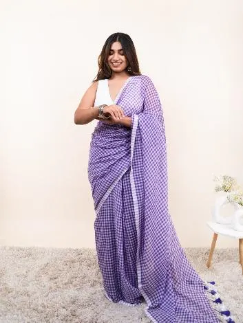 Handloom Pure Mul Cotton Gamcha Checked Saree